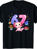 Men's T-Shirt Playful Axolotl Dancing Among Colorful Coral And Number 67