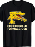 Men's T-Shirt Yellow Smiling Cartoon Reptile With Cheese Block Pattern Alligator