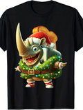 Men's T-Shirt Festive Christmas Lights And Santa Hat Rhino