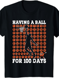 Men's T-Shirt Having A Ball With Orange Basketball Circles And Silhouette Dunking Player Under Numbers