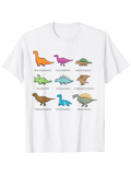 Men's T-Shirt Colorful Cartoon Dinosaurs With Labeled Species Names On White Shirt