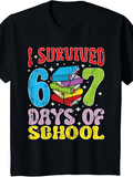 Men's T-Shirt I Survived Colorful Books Surrounded By Star Sparkles Days Of School