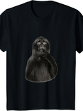 Men's T-Shirt Thoughtful Expression Of A Curious Monkey Against Black Backdrop Monkey