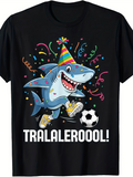 Men's T-Shirt Tralaleroool Playful Shark Kicking Soccer Ball Among Colorful Confetti Streamers
