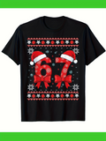 Men's T-Shirt Festive Patterned Holiday Design With Santa Hats And Decorative Number