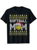 Men's T-Shirt Santa Hat Softball Surrounded By Festive Trees And Snowflakes