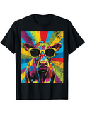 Men's T-Shirt Colorful Retro Sunburst Background With Funky Sunglasses Wearing Cow