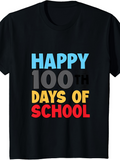 Men's T-Shirt Happy 100th Days Of School Colorful Playful Letters On Dark Cotton T Shirt