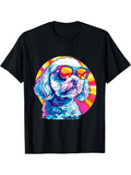 Men's T-Shirt Retro Sunburst Neon Colors With Sunglasses Wearing Cute Dog