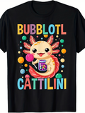 Men's T-Shirt Bubblotl Cattilini Surrounded By Bubbles Holding Candy Axolotl