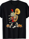 Men's T-Shirt Marching Band Mummy With Pumpkins And Brass Instrument Halloween Night