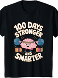 Men's T-Shirt 100 Days Stronger And Smarter Cartoon Brain Lifting Dumbbells