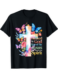 Men's T-Shirt Blessed By God Saved By Jesus Filled By The Spirit Surrounded By Colorful Butterflies And Floral Cross
