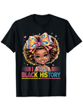 Men's T-Shirt Black History Vibrant Rainbow Stripes With Smiling Girl And Bright Colored Bow