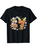 Men's T-Shirt Festive Cartoon Style Snowman And Reindeer Surrounded By Christmas Gifts