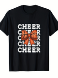Men's T-Shirt Cheer Stacked Lettering With Orange Basketball Bow Central Graphic
