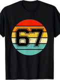 Men's T-Shirt Vintage Distressed Sunset Gradient Circle With Bold Number 67