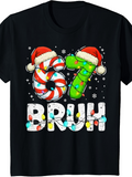 Men's T-Shirt Bruh Festive Numbers With Candy Lights Snowflakes Christmas Hat