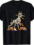 Men's T-Shirt Halloween Pumpkins Among Fallen Leaves And A Wrapped Mummy Dog