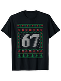 Men's T-Shirt Festive Pixel Art Style Number Pattern With Decorative Knitted Details 67