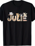 Men's T-Shirt Julie Whimsical Playful Cats Sitting Within Bold Letters