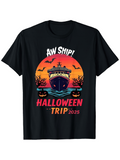 Men's T-Shirt Aw Ship Halloween Trip With Pumpkins Bats And Spooky Sunset Cruise Ship