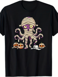 Men's T-Shirt Spooky Halloween Pumpkins With Bandaged Tentacled Octopus Surrounded By Toilet Paper