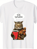 Men's T-Shirt Six Seven Funny Cat With Coffee And Croissant Under Cartoon Speech Bubble