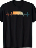 Men's T-Shirt Colorful Gradient Electrocardiogram Line With Sunset Toned Cargo Truck