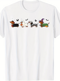 Men's T-Shirt Adorable Dachshunds Wearing Halloween Costumes With Flying Black Bats