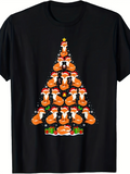 Men's T-Shirt Christmas Tree Formed With Cartoon Foxes Wearing Red Hats
