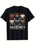 Men's T-Shirt Happy Valentines Day Hearts With Sports Motifs Baseball Football And Basketball