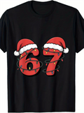 Men's T-Shirt Christmas Lights Wrapped Red Numbers With Santa Hats