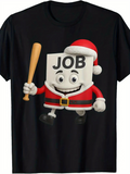 Men's T-Shirt Christmas Santa Outfit Cartoon With Smiling Cube Carrying Wooden Baseball Bat