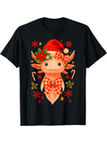 Men's T-Shirt Christmas Flowers And Festive Garland With Smiling Axolotl