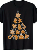 Men's T-Shirt Festive Gingerbread Cookies Arranged As Christmas Tree With Snowflakes
