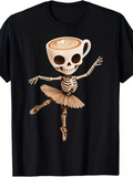 Men's T-Shirt Ballet Skeleton Dancing With Latte Cup Head Under Spotlight