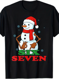 Men's T-Shirt Six Seven Festive Cartoon Snowman With Scarf Hat Surrounding Falling Snowflakes