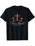 Men's T-Shirt He Is Risen Three Red Crosses On Rising Hill Black Shirt