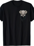 Men's T-Shirt Playful Young Elephant Peeking Out From Cartoon Fabric Pocket