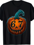 Men's T-Shirt Grinning Jackolantern Pumpkin With Flaming Blue Green Stem Under Orange Glow