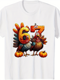 Men's T-Shirt Cartoon Pumpkins With Colorful Feathered Birds And Playful Numbers Turkey