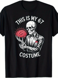 Men's T-Shirt This Is My 67 Costume Skeleton In Suit Holding Red Brain