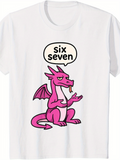 Men's T-Shirt Six Seven With Playful Pink Cartoon Dragon Breathing Flames