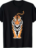 Men's T-Shirt Bold Graphic Pattern With Majestic Fierce Orange Black And White Tiger
