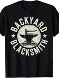 Men's T-Shirt Backyard Blacksmith Round Emblem With Vintage Anvil And Hammer