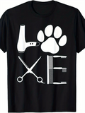 Men's T-Shirt Creative Pet Grooming Tools Forming The Word Love With Pawprint