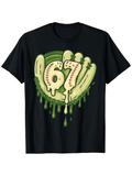 Men's T-Shirt Baseball Motif With Melting Dripping Numbers On Black Shirt