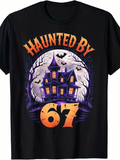 Men's T-Shirt Haunted By 67 Full Moon Night With Spooky Bats And Haunted House