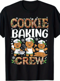 Men's T-Shirt Cookie Baking Crew Happy Gingerbread Chefs Rolling Pin Mixing Bowl Snowflakes Cookie